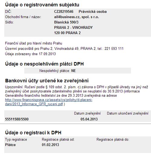 Каждая фирма в Чехии модет быть проверена в налоговом Портале Чехии 